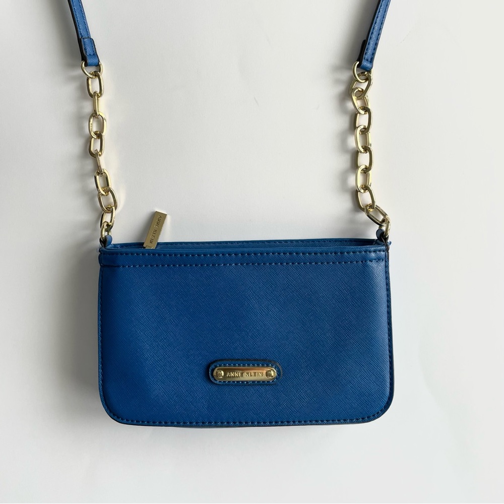 Anne Klein Blue Crossbody Bag with Gold Chain Strap